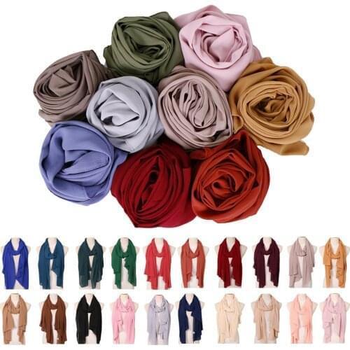Oversize Muslim Plain Hijab Women Silk Feeling Chiffon Scarf Solid Foulard Pashmina Scarves Headscarf Shawls and Wrap For Ladies