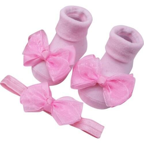 Baby Infant Socks +1PC Hair Belt Toddler Girls Bow Anti-slip Socks Baby Supplies