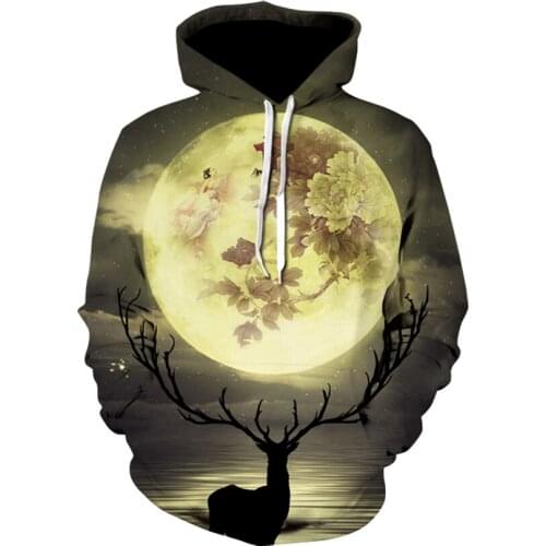 New product 2021 anime Hoodies Men/women Sweatshirt Moon Deer creative 3D Print Hoodie Mens Pullover unisex Winter Tops