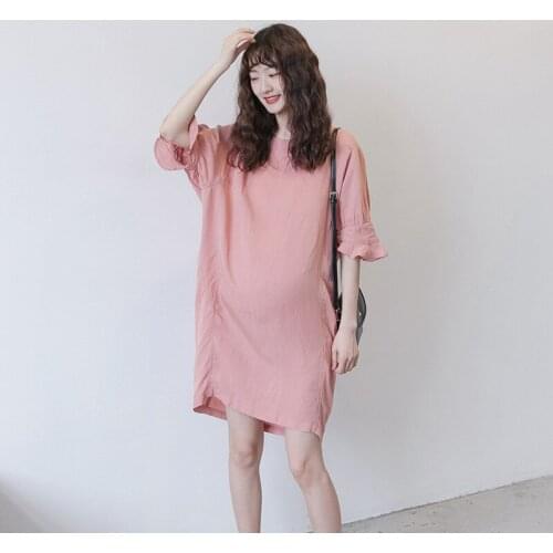 Summer New Maternity Solid Color Dresses Expectant Mother Half Sleeve Dress Pregnant Women Loose Fashion Dress Pregnancy Clothes