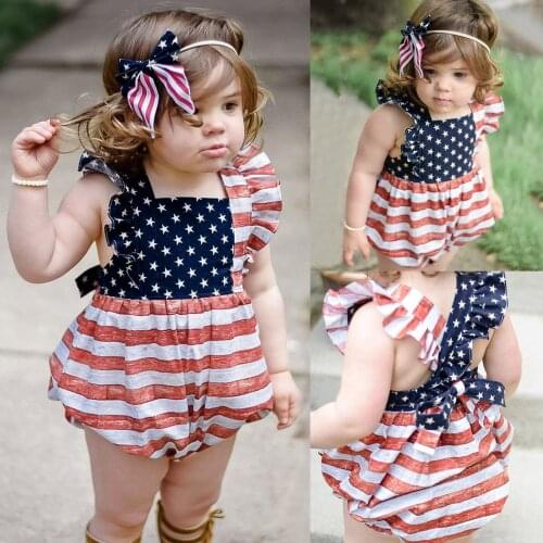Baby Girl Clothes Independence Day Baby Romper Infant Baby Boys Girls 4th-of-July Stars and Striped Printed Romper Bodysuit