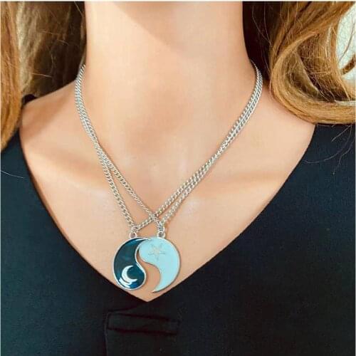 HaHaGirl 2Pcs/set Couple Necklaces Chinese Tai Chi Pendant Chain Necklace For Women Trendy Lovers Valentines Day Gift Jewelry