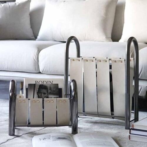 Light Luxury Metal Leather Magazine Rack Book Rack Home Furnishings Bookshelf Model Room Designer Soft Decorations Accessories