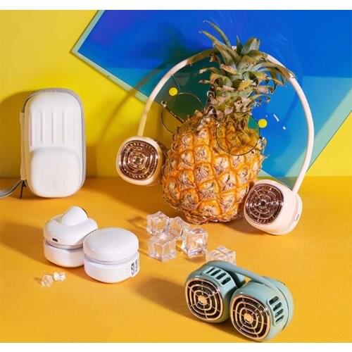 Portable Foldable Hand-free Fan for Travel Camp Gym Yo-yo-like Mini Weararble Fan USB Rechargeable for Kids Travel Sport