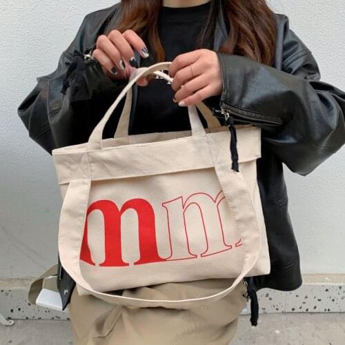 Simple and Versatile Handbags English Alphabet Canvas Shoulder Bag Retro Style Student Open Shopping Bag Large Capacity Tote Bag