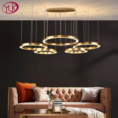 Modern led crystal chandelier for living room luxury brushed gold ring cristal lamp bedroom dining room decoration light fixture