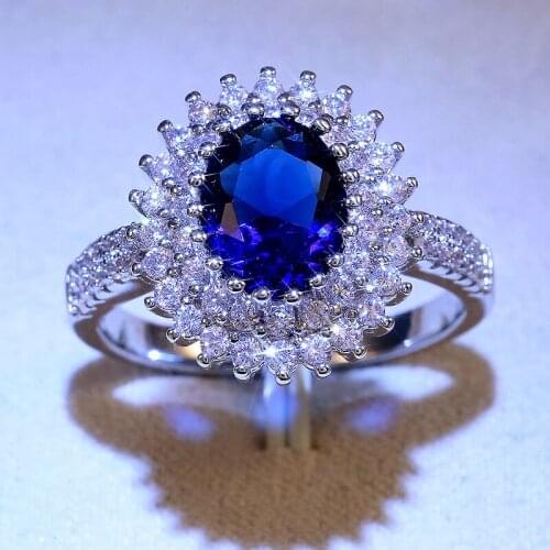 CAOSHI Luxury Flower Shape Cubic Zirconia with Blue Main Stone Beautiful Anniversary Gift for Women Wedding Jewelry Wholesale