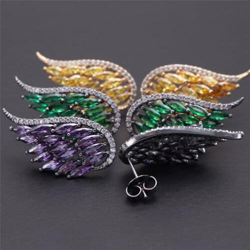 Purple zircon micro - inlaid genuine gold angel wing earrings copper earrings pendant for girls jewelry gift