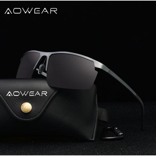 AOWEAR 2018 Mens Polarized Sunglasses Men Genuine Aluminum Mirror Rimless Sun Glasses Male Sport Outdoor Driving Eyewear Gafas