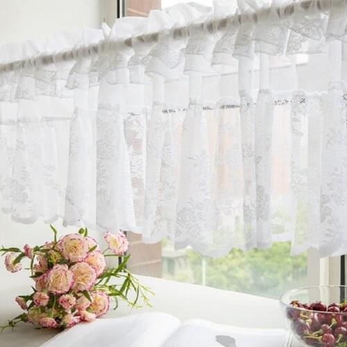 Tulle Sheer Floral Short Roman Window Curtains with Lace embroideryHome Living Room Decoration Voile in the Kitchen Cafe Curtain