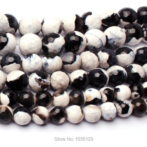 High Quality 8,10,12mm Natural Black White Stone Faceted Round Shape DIY Loose Beads Strand 15" Jewellery Creative Making wj306