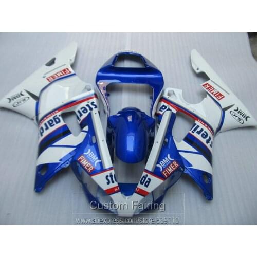 High quality fairing kit for Yamaha YZFR1 00 01 white blue fairings set YZF R1 2000 2001 LK39