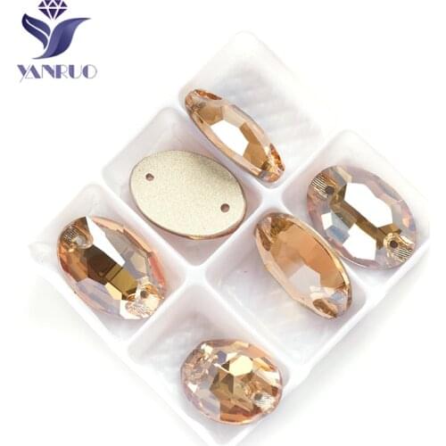 YANRUO 3210 Oval Golden Shadow Rhinestones Sew On Golde Stones Glass Sewing Rhinestone Stones For Clothes Wedding Dresses