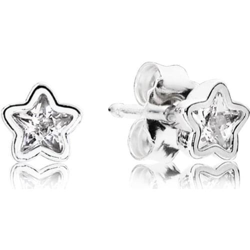 925 Sterling Silver Pan Earring Stars Studs Earring With Crystal For Women Wedding Gift Fashion Jewelry