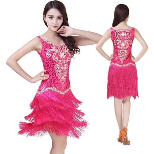 2021 Women Competition Dance Clothes Sequins Costume Set Fringe Salsa Dresses Latin Ballroom Dance Dress Embroidery