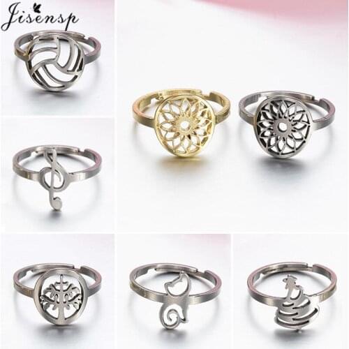 Unique Stainless Steel Ring for Women Simple Music Mandala Volleyball Adjustable Finger Ring Christmas Tree Anillos Accessories