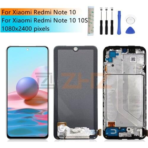 For Xiaomi Redmi note 10 lcd Display Touch Screen Digitizer Assembly +Frame M2101K7AI M2101K7AG lcd Replacement Repair Parts