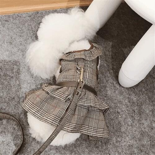 Winter Dog Dress Harness Skirt Dog Lead Leash Puppy Costumes Yorkshire Pomeranian Schnauzer Poodle Pug French Bulldog Clothing