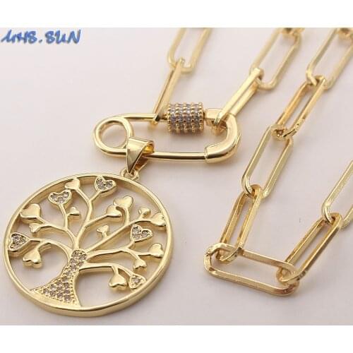 MHS.SUN Fashion Life Tree Round Hollow Pendant Necklace With AAA CZ Paved Charming Chain Necklace For Women/Girls Jewelry 1PC