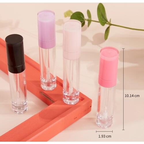 5pcs 8ml clear Plastic Thick-walled Lipgloss Empty Tube Cylindrical Lip Gloss Stick Packaging Container with Pink Black Lid