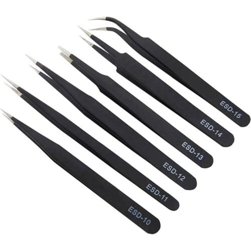 1 Pc ESD Safe Stainless Steel Anti-Static Tweezers Maintenance Repair Tool Curved Straight Tweezers Eye Brow Remover Tweezer