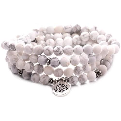 White 108 beads 8mm elastic adjustable Lotus life tree Buddha OM eye Chakra Reiki agate Onyx Yoga Bracelet necklace utjty