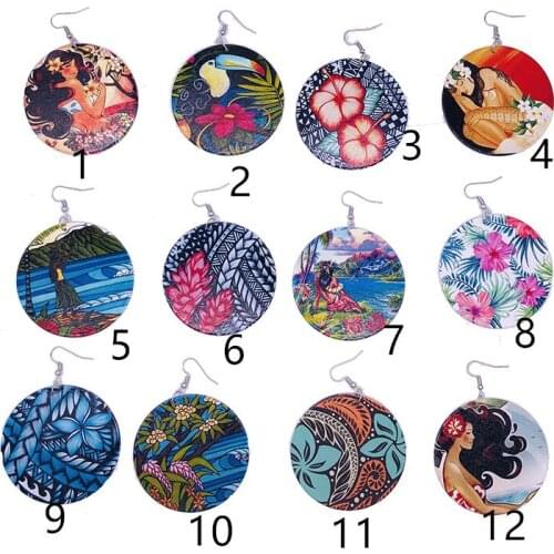 Free Shipping!Hot sale Hawaii new Printing Wooden Earrings For Women