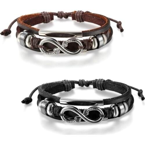Boniskiss Independent Design Jewelry Stainless Steel Infinity Symbol Bracelets Bangles Belt Lovers Genuine Leather Bracelets