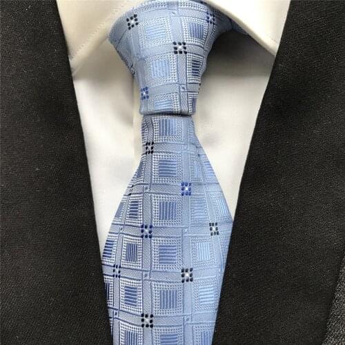 10 cm Width New Design Mens Formal Ties Jacquard Woven Neck Tie Blue Plaids Checkered Corbatas Neckties