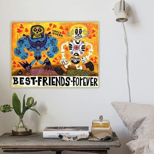 Jorge R. Gutierrez《Best Friends Forever》Canvas Oil Painting Artwork Aesthetic Picture Poster Wall Hanging Decor Home Decoration