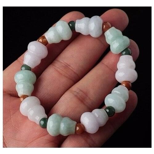 Customized Natural Emerald Gourd Beads Bracelet Adjustable Bangle Charm Jewellery Fashion Accessories Hand-Carved Woman Amulet