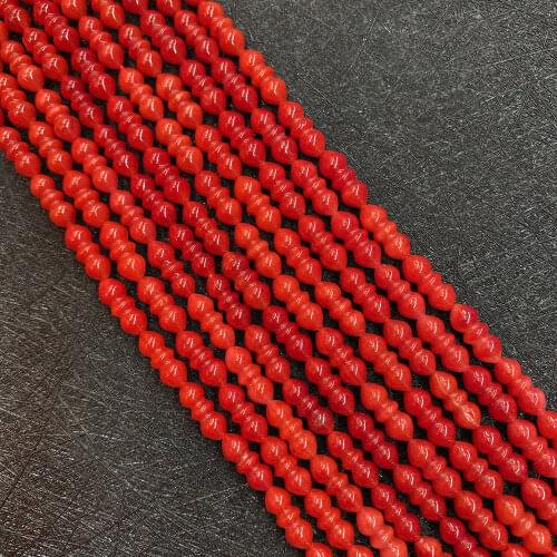 Artificial Coral Loose Beads Strand Edamame Shape Natural Bulk Jewelry Handmade Red Color DIY Making Necklace Bracelet Earrings