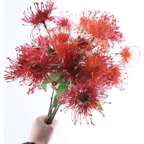 Artificial Pincushion Flowers 3 Heads Dandelion Flowers DIY Home Floral Arrangement Party Supply Wedding Bride Bouquet Flower