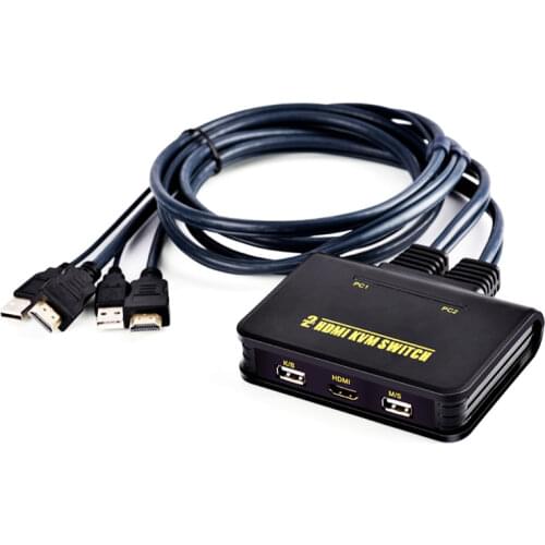 Hdmi kvm switch 2 In 1 Out USB Auto HDMI Computer Switch 2 Computers Shared Keyboard Mouse Display Free 2 Cables support 1080P