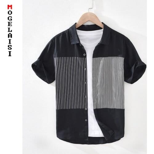 Men short shirt summer Breathable linen white casual Striped shirt high quality thin 100% flax man clothing chemise homme MS1799
