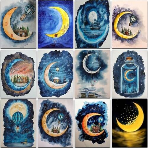 Moon Night Diamond Cross Stitch Kits Wishing Bottle Diamond Painting Kits for Adults Cartoon Diamond Painting Fantasy Decor Home