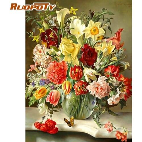 RUOPOTY Framed Painting By Numbers For Adults Flower Paints Kits Living Room Wall Art Pictures HandPainted Diy Gift Home Decors