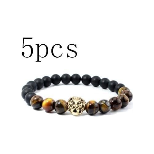 Set of 5 Tiger Eye Natural Stone Buddha Bracelet B160-5