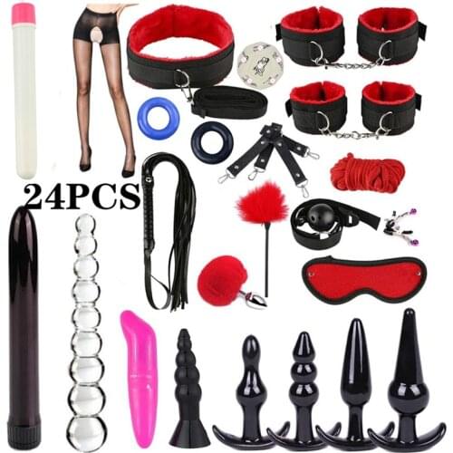 Handcuffs Nipple Clamps BDSM Bondage Erotic Adult Sex Toys For Woman Couples Kits Whip Sex Anal Plug Vibrator Fetish Restraints