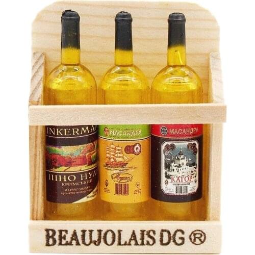 Odoria 1:12 Miniature Wooden Rack with 3 Wine Bottles Set Beer Storage Shelf Kitchen Dollhouse Accessories Doll House Decoration
