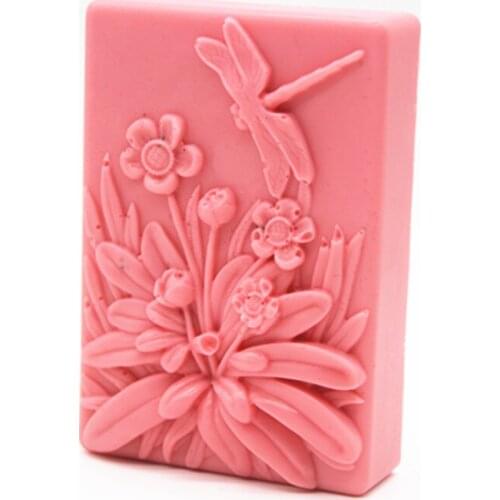 Wholesale food grade silicone handmade soap mould dragonfly pattern flower soap DIY Craft Block soap making molds