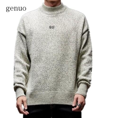 Autumn Winter Male Sweaters Letter Embroidery Mans Sweater O-Neck Darkgray Lightgray Beige M-3XL Long Sleeve Pullover