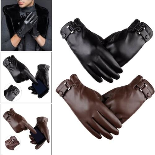 Mens Gloves Winter Mittens Keep Warm Touch Screen Windproof Driving Guantes Male Autumn Winter PU Leather Gloves Business
