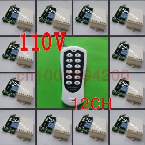 110V Remote Relay Control Switch 12CH Receiver&12Button Transmitter Lamp/Light LED Remote ON OFF Controller System Output Adjust