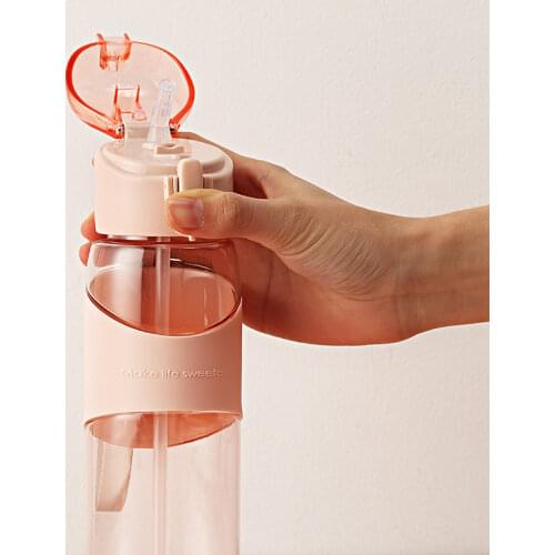 520ml plastic cup outdoor sports fitness water bottle portable bounce cover straw plastic water cup