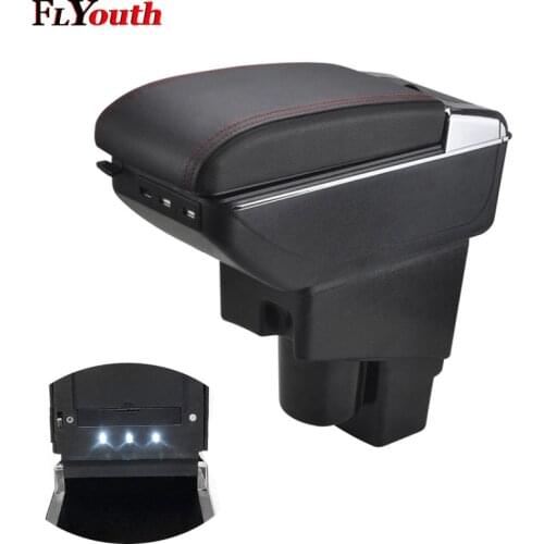 Armrest Box For Honda Fit Jazz 2003-2007 USB Charging LED Light Arm Rest Rotatable Centre Console Storage Box Styling