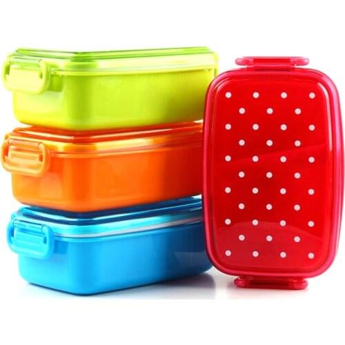 Portable Cartoon Polka Dot Lunch Box Fod Kids 2 Grid Food Fruit Container Storage Box Picnic Plastic Bento Box Children Gift