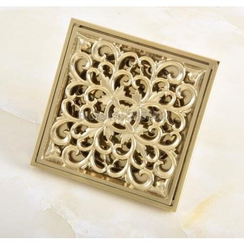 Luxury Gold Color Brass Square Floor Waste Grates Bathroom Shower Drain Floor Drain Lhr057