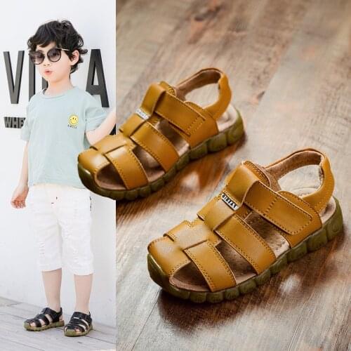 New Summer Kids Soft Bottom Anti Slip Lightweight Shoes Fashion Genuine Leather Sandals No-slip Wear-resistant Kids Beach Shoes