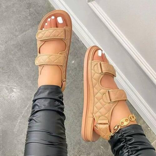 Women Peep Toe PU Flat Sandals with Fasten Tape Breathable Casual Wedges Slippers Shoes Simple Style Soft Sole for Girls d88